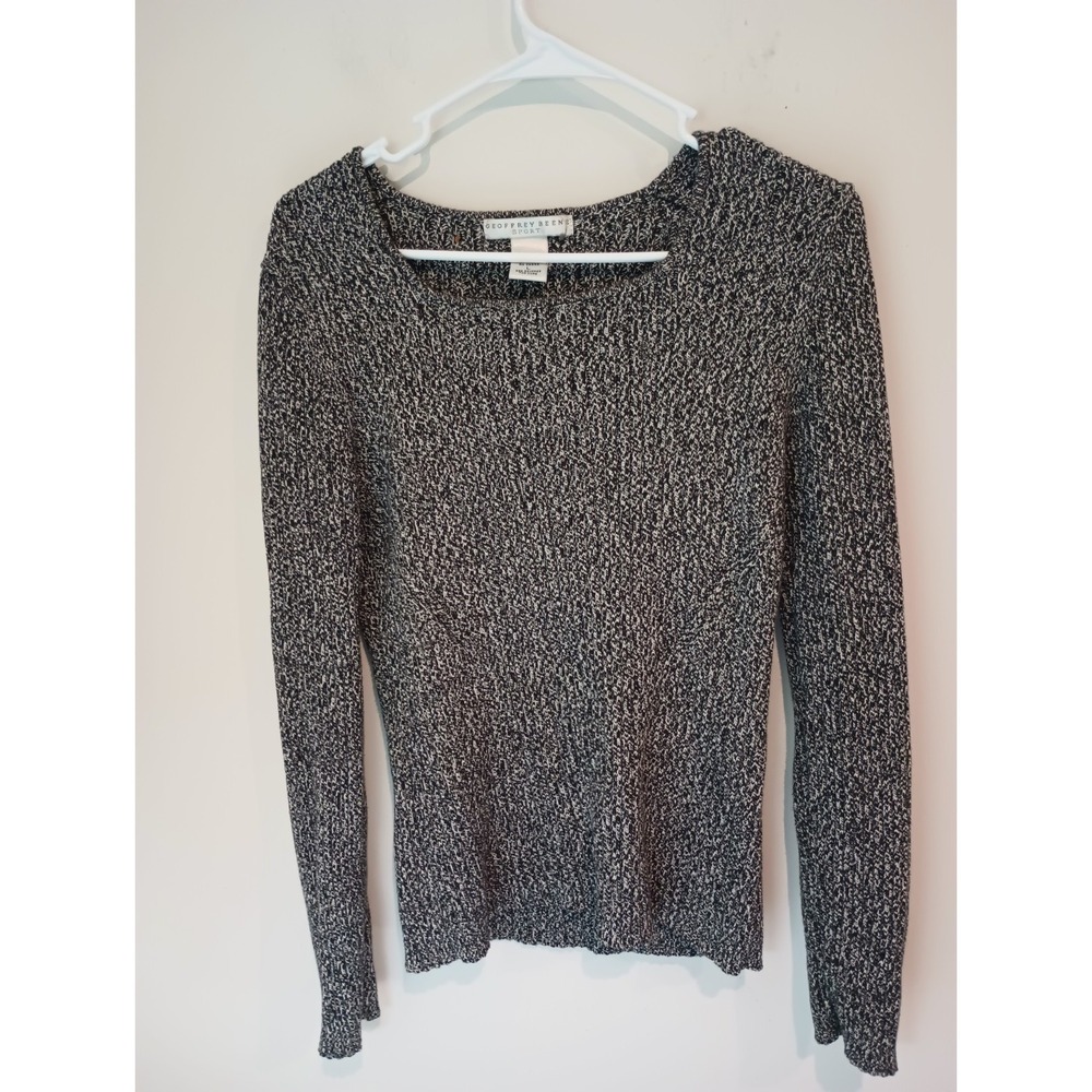 Geoffrey Beene Sport Sweater Large Womens Gray Black Marled Cotton Chunky Knit